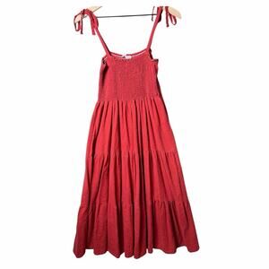 Anna Rae Red Orange Tiered Maxi Dress Sundress Linen Blend Women's Size L